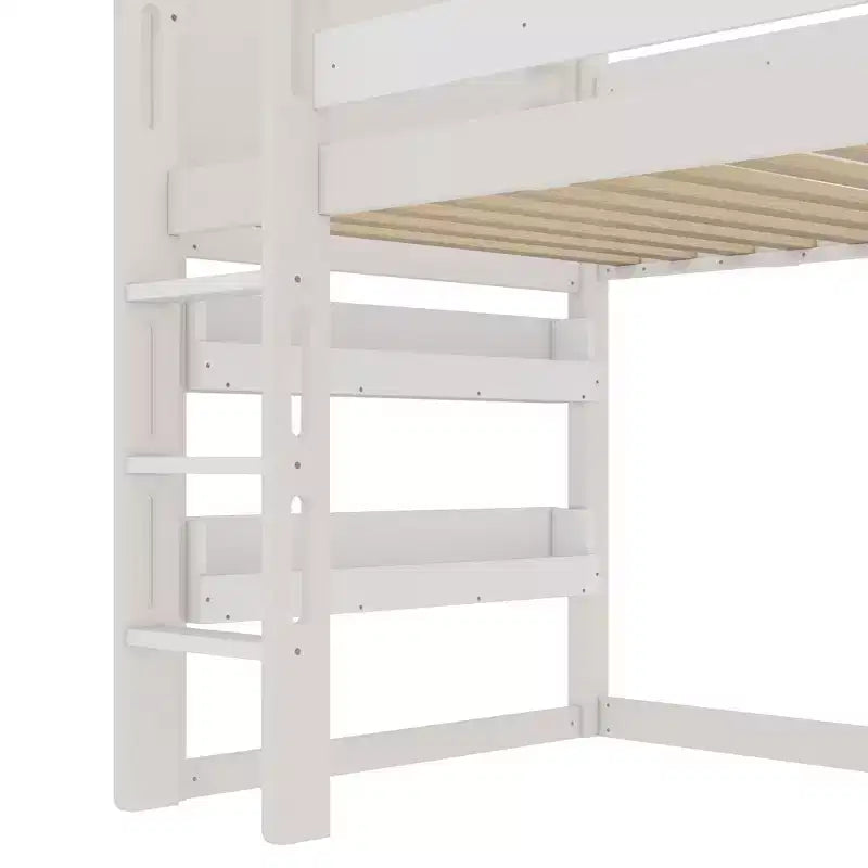 Lit mezzanine cabane avec étagère et toboggan, cadre en bois massif avec barrières de sécurité pour enfants