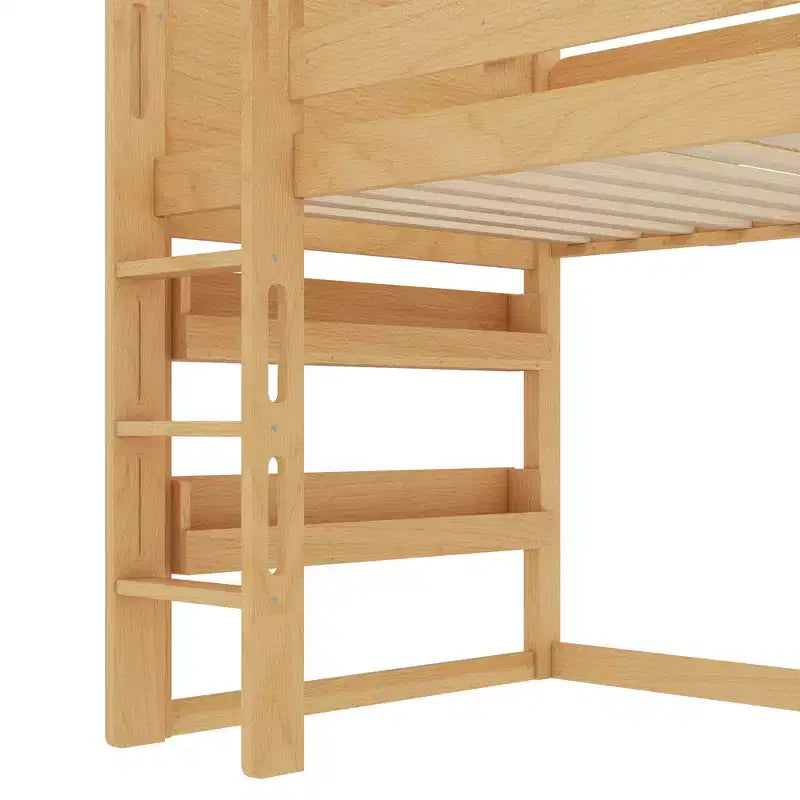 Lit mezzanine cabane avec étagère et toboggan, cadre en bois massif avec barrières de sécurité pour enfants