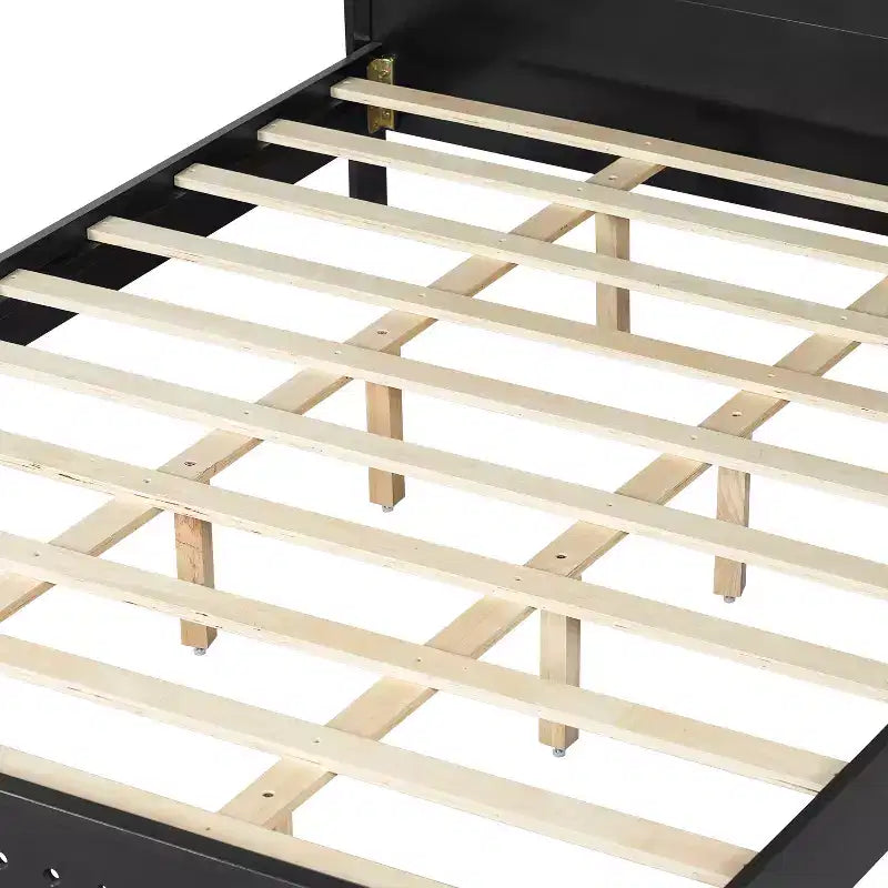 Cadre de lit double/king size, lit plateforme en bois de pin avec tête de lit, pas besoin de sommier tapissier