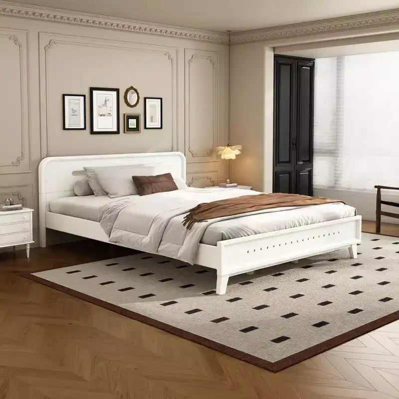 Cadre de lit double/king size, lit plateforme en bois de pin avec tête de lit, pas besoin de sommier tapissier