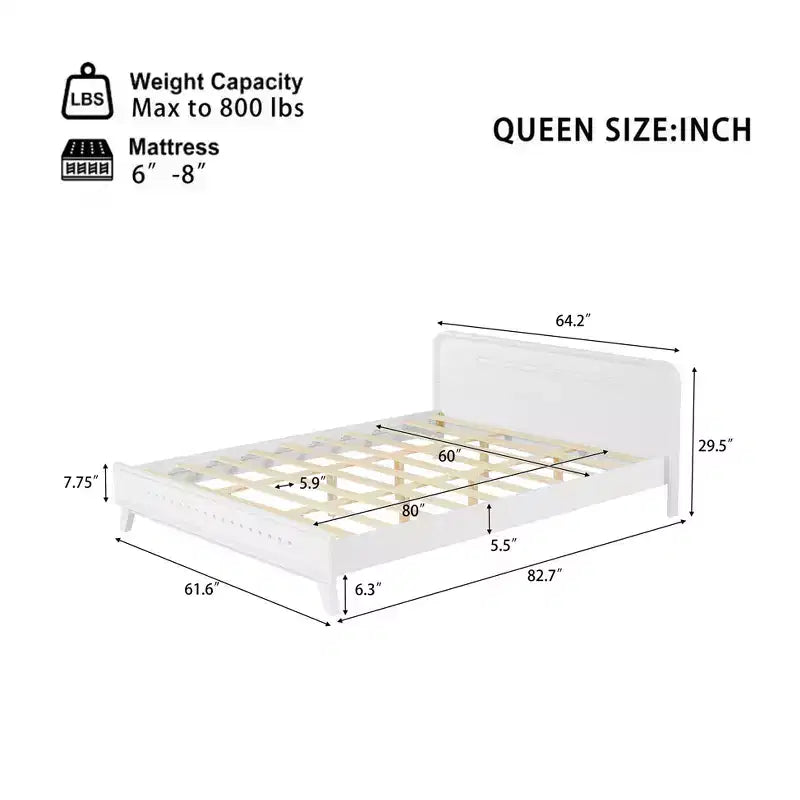 Cadre de lit double/king size, lit plateforme en bois de pin avec tête de lit, pas besoin de sommier tapissier