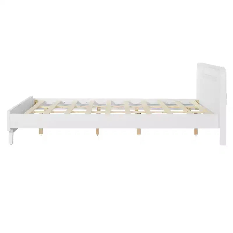 Cadre de lit double/king size, lit plateforme en bois de pin avec tête de lit, pas besoin de sommier tapissier