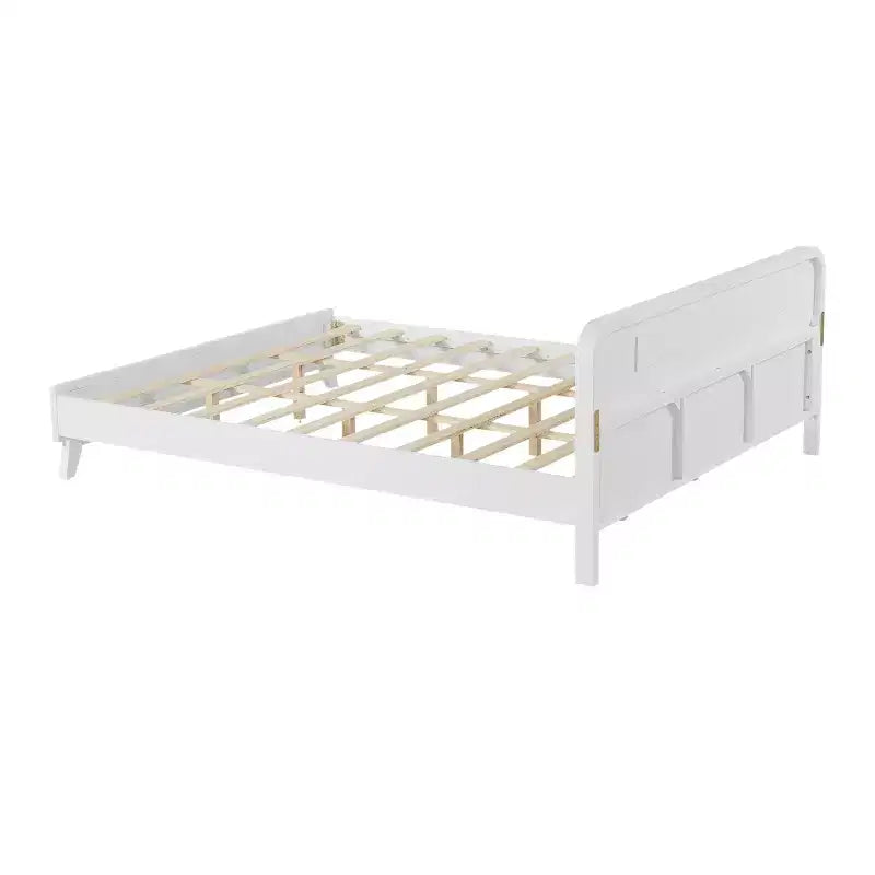 Cadre de lit double/king size, lit plateforme en bois de pin avec tête de lit, pas besoin de sommier tapissier
