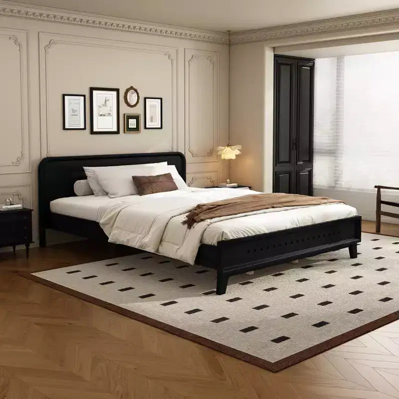 Cadre de lit double/king size, lit plateforme en bois de pin avec tête de lit, pas besoin de sommier tapissier