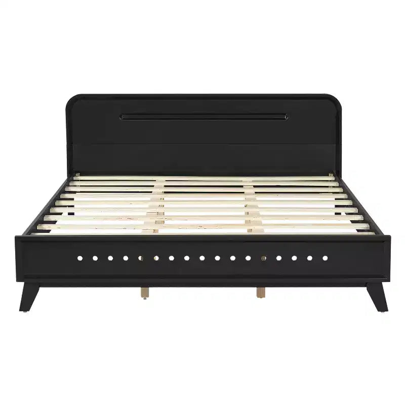 Cadre de lit double/king size, lit plateforme en bois de pin avec tête de lit, pas besoin de sommier tapissier