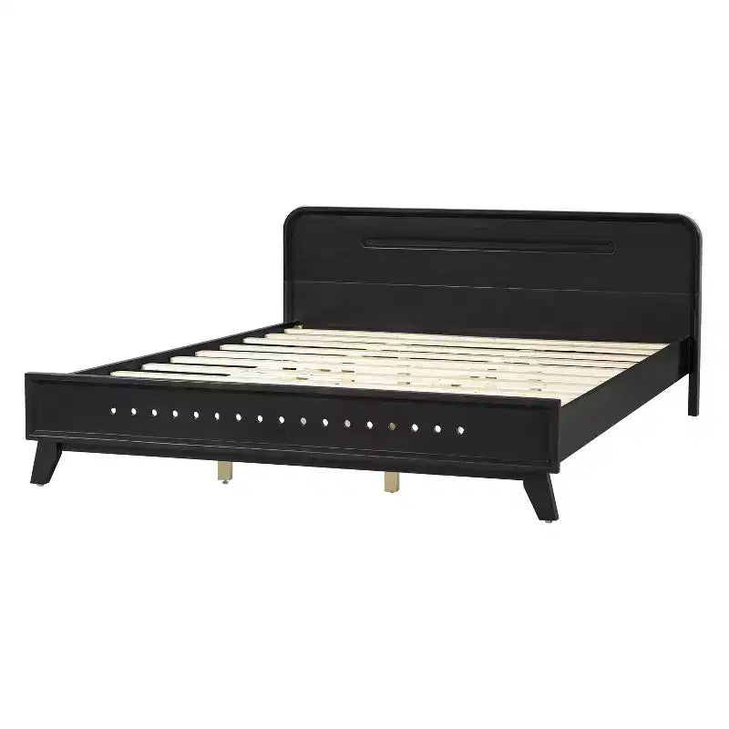Cadre de lit double/king size, lit plateforme en bois de pin avec tête de lit, pas besoin de sommier tapissier