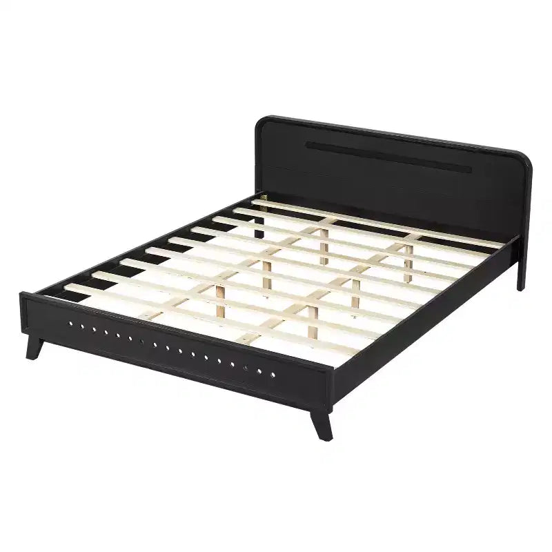 Cadre de lit double/king size, lit plateforme en bois de pin avec tête de lit, pas besoin de sommier tapissier