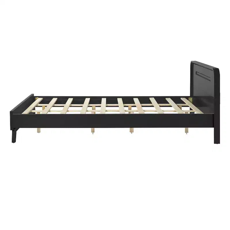 Cadre de lit double/king size, lit plateforme en bois de pin avec tête de lit, pas besoin de sommier tapissier