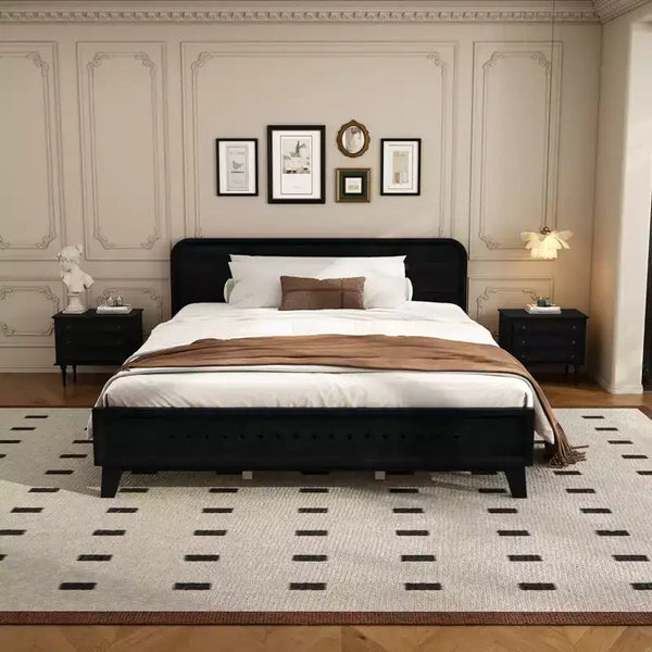 Queen/King Size Bed Frame, Pine Wood Platform Bed with Headboard, No Box Spring Needed - ModernLuxe