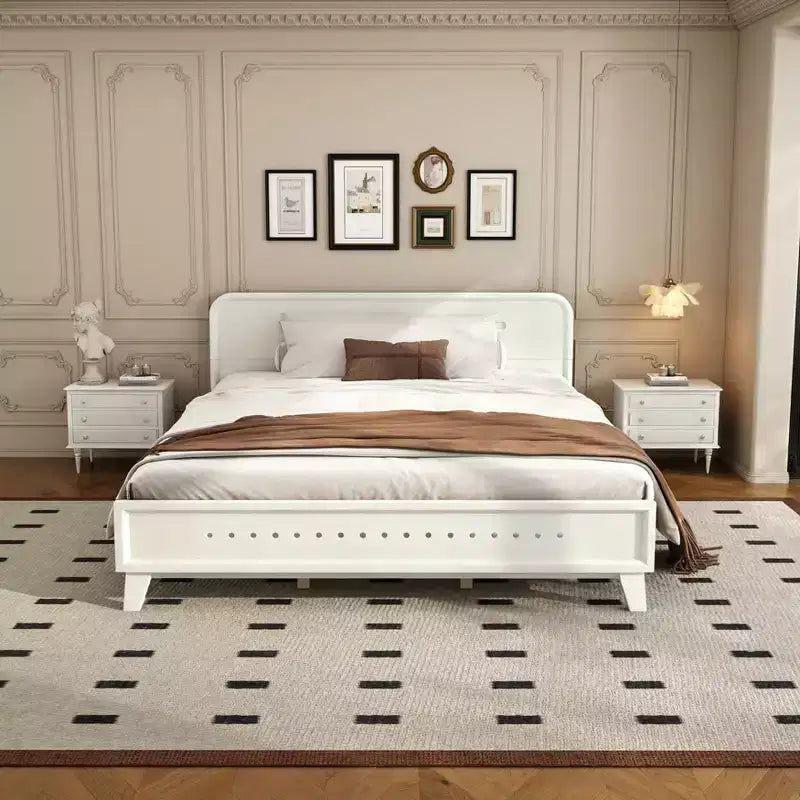 Cadre de lit double/king size, lit plateforme en bois de pin avec tête de lit, pas besoin de sommier tapissier