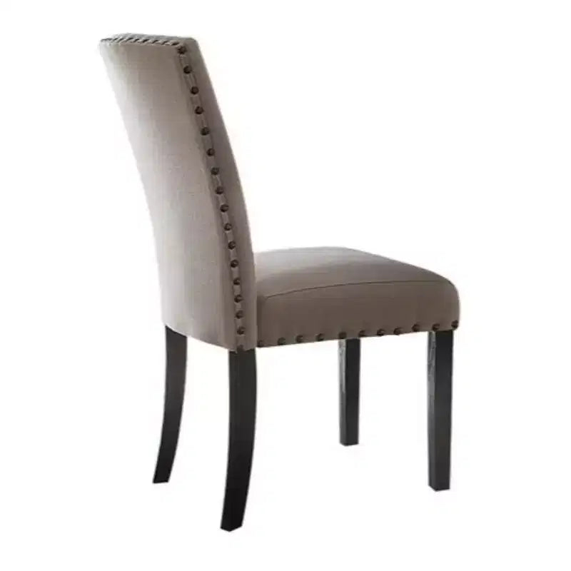 Chaise latérale en bois rembourrée en tissu avec garniture cloutée, lot de 2, beige et marron
