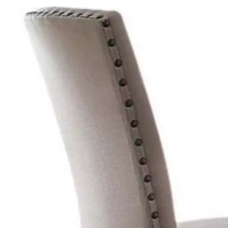 Chaise latérale en bois rembourrée en tissu avec garniture cloutée, lot de 2, beige et marron