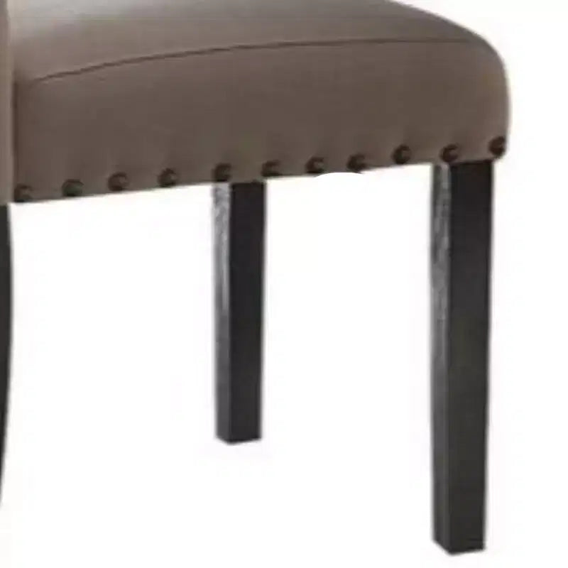 Chaise latérale en bois rembourrée en tissu avec garniture cloutée, lot de 2, beige et marron