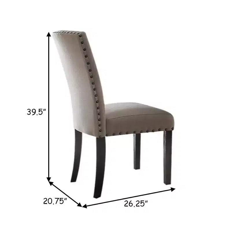 Chaise latérale en bois rembourrée en tissu avec garniture cloutée, lot de 2, beige et marron