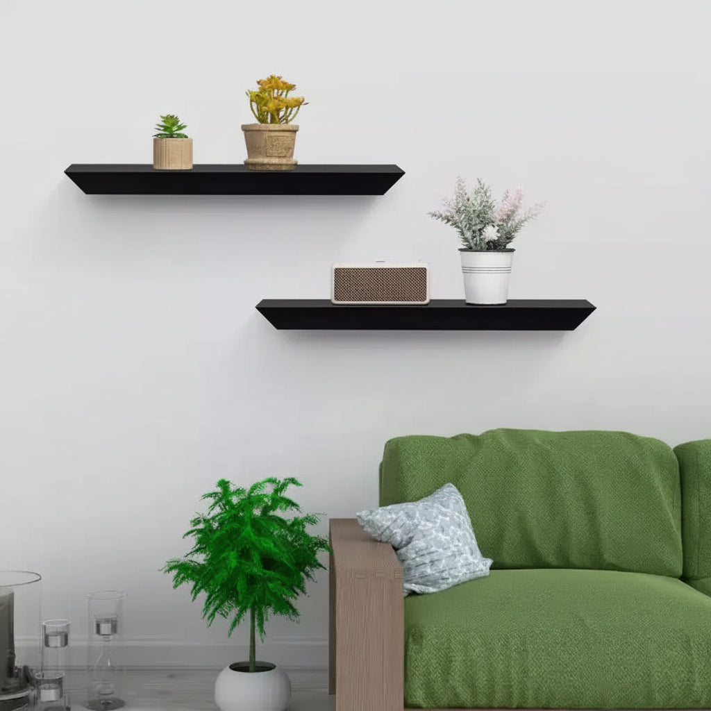 18.11 Black Floating Shelf C invisible-bracket wood wall mount, perfect bathroom/bedroom/kitchen dcor or book/plant display, easy install.