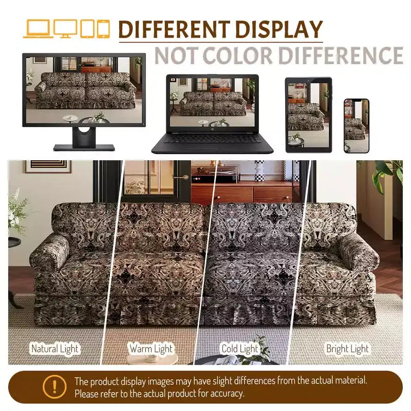 Canapé 4 places nuage, luxueusement confortable, 93,7", en tissu chenille avec accoudoirs roulés et jupe plissée, motif floral noir