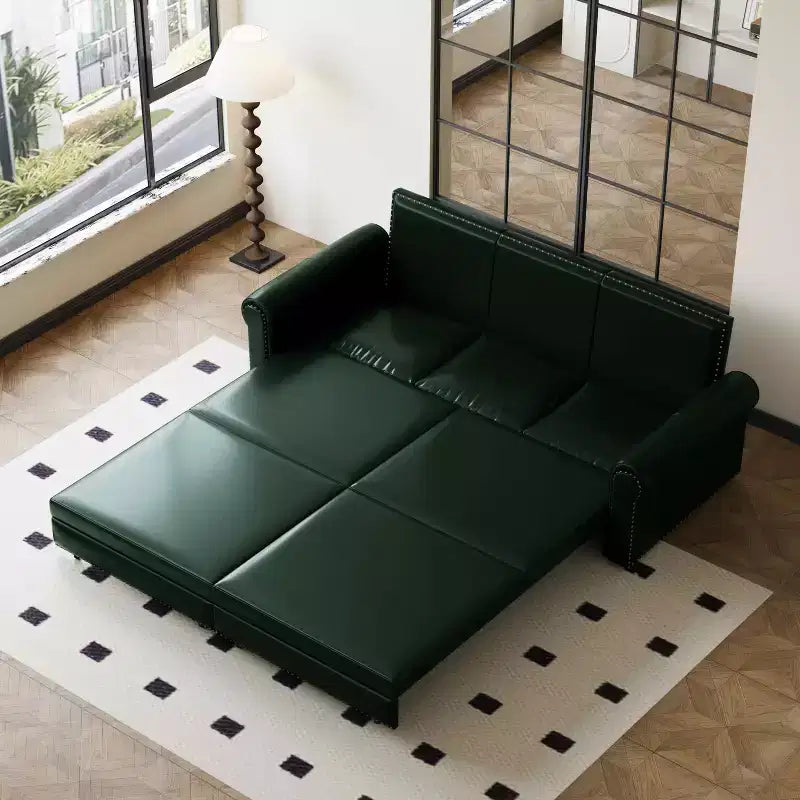 Canapé-lit king size 3-en-1 convertible en similicuir de 93,7 po avec clous décoratifs et accoudoirs arrondis, vert