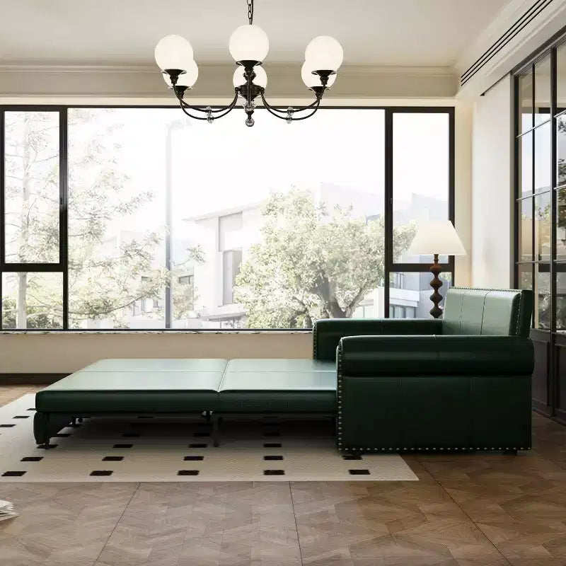 Canapé-lit king size 3-en-1 convertible en similicuir de 93,7 po avec clous décoratifs et accoudoirs arrondis, vert