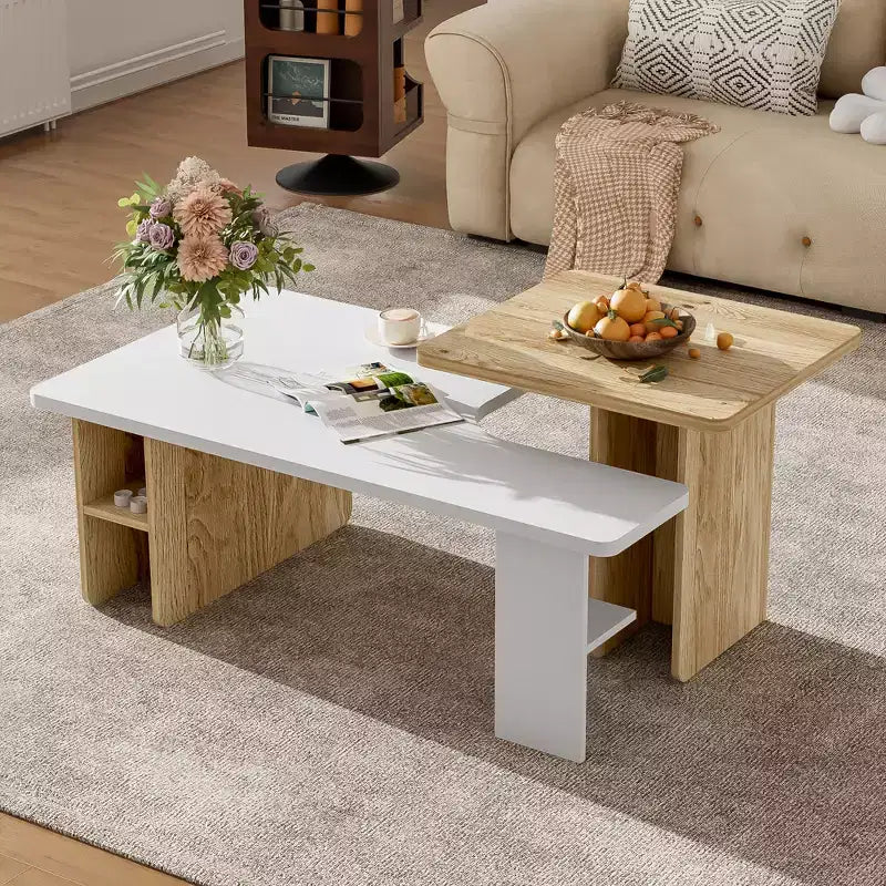 47.20" Lot de 2 tables basses gigognes de style rustique, table basse rectangulaire pour salon, ensemble de tables basses finition bois, petites tables basses