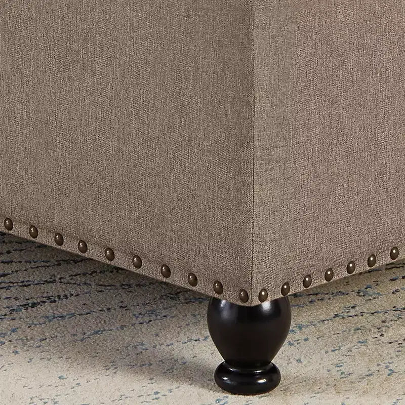 Pouffe de rangement surdimensionné de 76 cm, design capitonné, repose-pieds en lin doux pour le salon, bordure cloutée, capacité de 136 kg