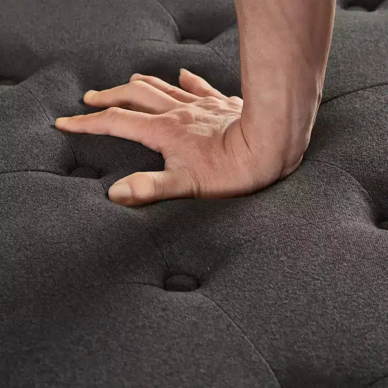 Pouffe de rangement surdimensionné de 76 cm, design capitonné, repose-pieds en lin doux pour le salon, bordure cloutée, capacité de 136 kg