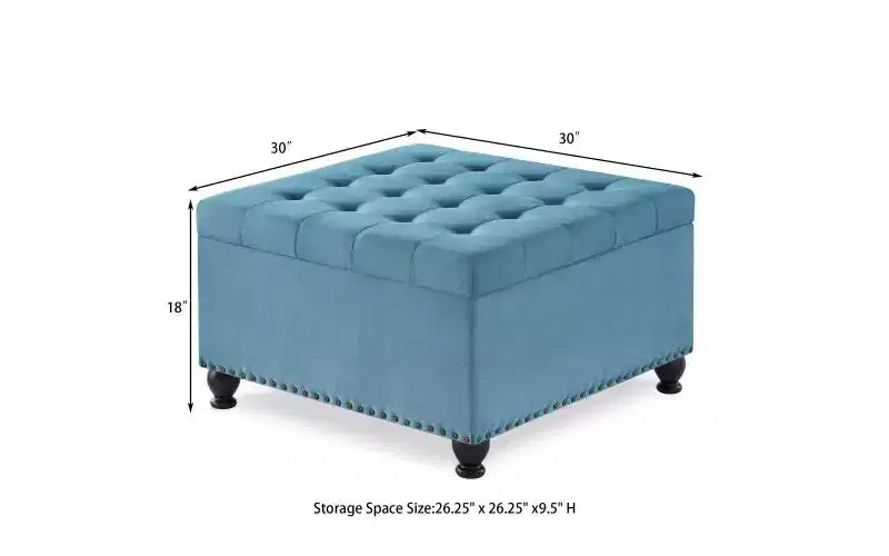Pouffe de rangement surdimensionné de 76 cm, design capitonné, repose-pieds en lin doux pour le salon, bordure cloutée, capacité de 136 kg