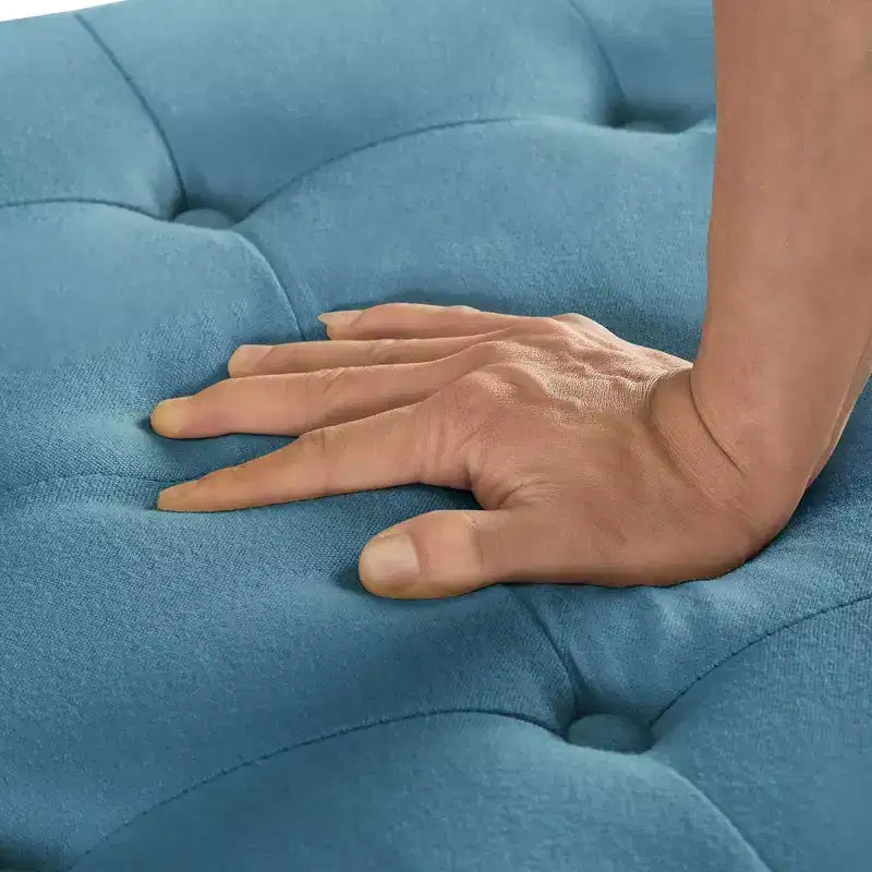 Pouffe de rangement surdimensionné de 76 cm, design capitonné, repose-pieds en lin doux pour le salon, bordure cloutée, capacité de 136 kg