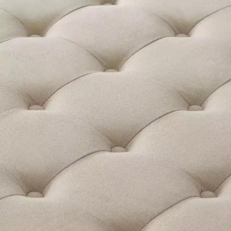 Pouffe de rangement surdimensionné de 76 cm, design capitonné, repose-pieds en lin doux pour le salon, bordure cloutée, capacité de 136 kg