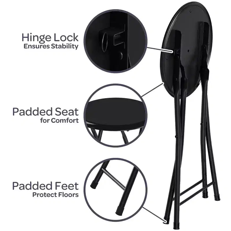 Lot de 2 tabourets de bar pliants, résistants 46 cm avec capacité de 102 kg et sièges rembourrés pour dortoir, salle de récréation ou salle de jeux