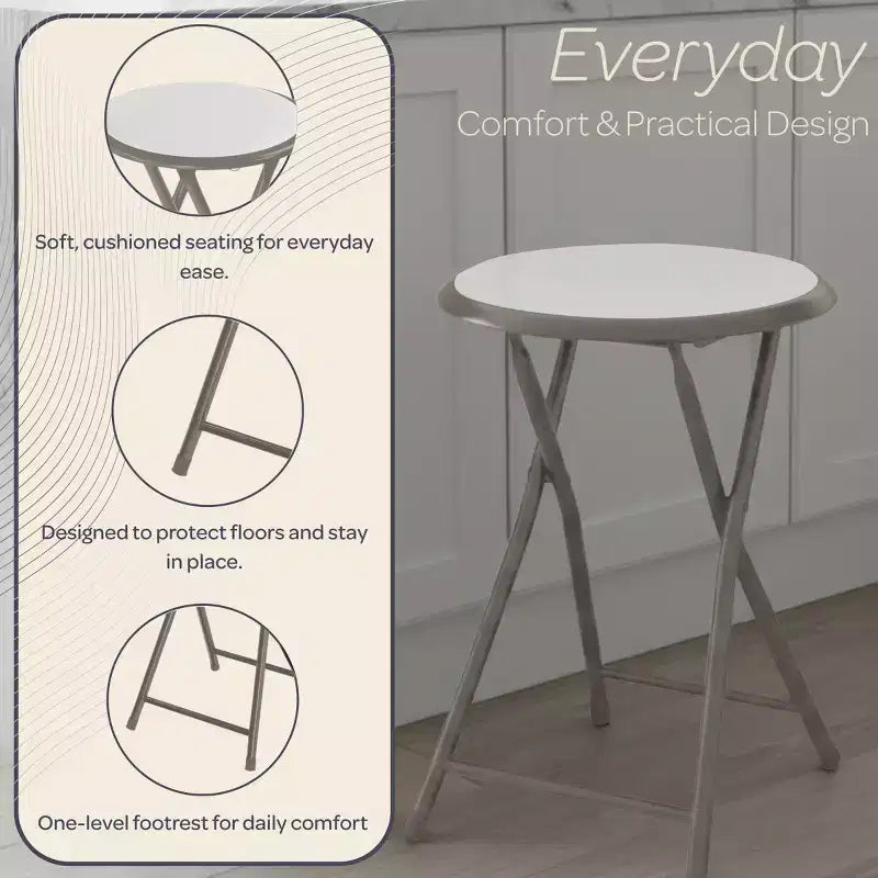 Lot de 2 tabourets de bar pliants, résistants 46 cm avec capacité de 102 kg et sièges rembourrés pour dortoir, salle de récréation ou salle de jeux