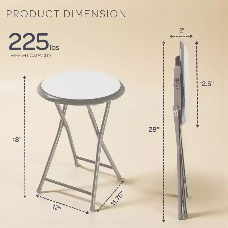 Lot de 2 tabourets de bar pliants, résistants 46 cm avec capacité de 102 kg et sièges rembourrés pour dortoir, salle de récréation ou salle de jeux
