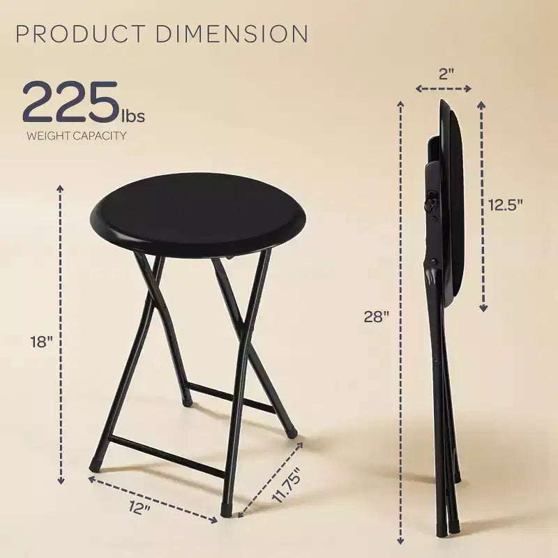 Lot de 2 tabourets de bar pliants, résistants 46 cm avec capacité de 102 kg et sièges rembourrés pour dortoir, salle de récréation ou salle de jeux
