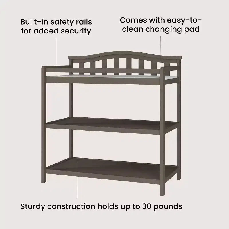 Table à langer pour bébé avec dessus en arc, matelas résistant à l'eau et sangle de sécurité, kit anti-basculement inclus, finition sans danger pour bébé