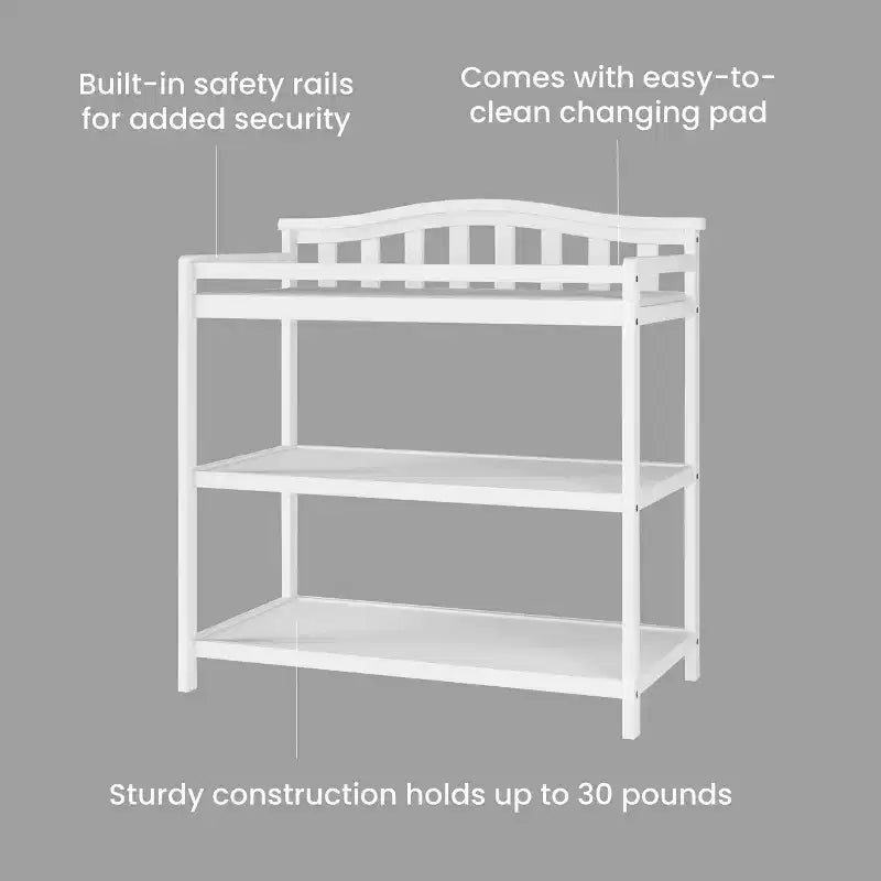 Table à langer pour bébé avec dessus en arc, matelas résistant à l'eau et sangle de sécurité, kit anti-basculement inclus, finition sans danger pour bébé