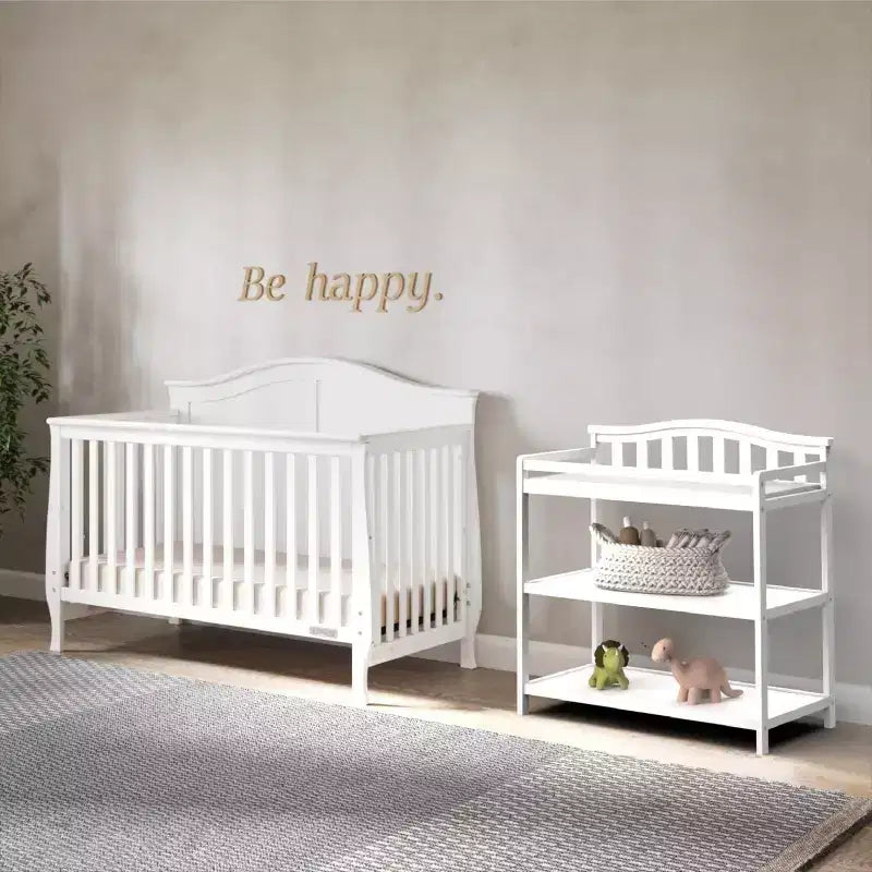 Table à langer pour bébé avec dessus en arc, matelas résistant à l'eau et sangle de sécurité, kit anti-basculement inclus, finition sans danger pour bébé
