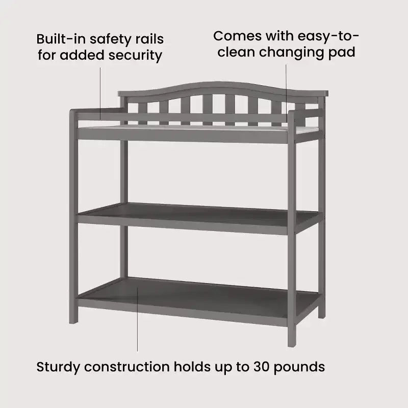 Table à langer pour bébé avec dessus en arc, matelas résistant à l'eau et sangle de sécurité, kit anti-basculement inclus, finition sans danger pour bébé