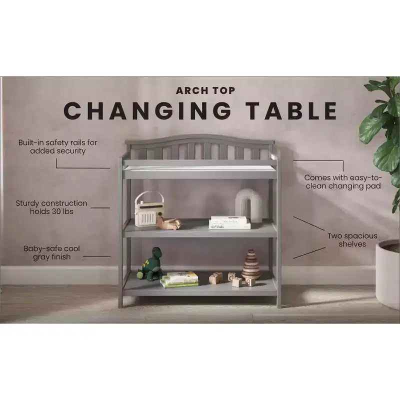 Table à langer pour bébé avec dessus en arc, matelas résistant à l'eau et sangle de sécurité, kit anti-basculement inclus, finition sans danger pour bébé