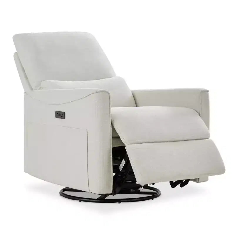 Fauteuil inclinable, pivotant et à bascule électrique, planeur en tissu avec support lombaire et ports USB/Type-C