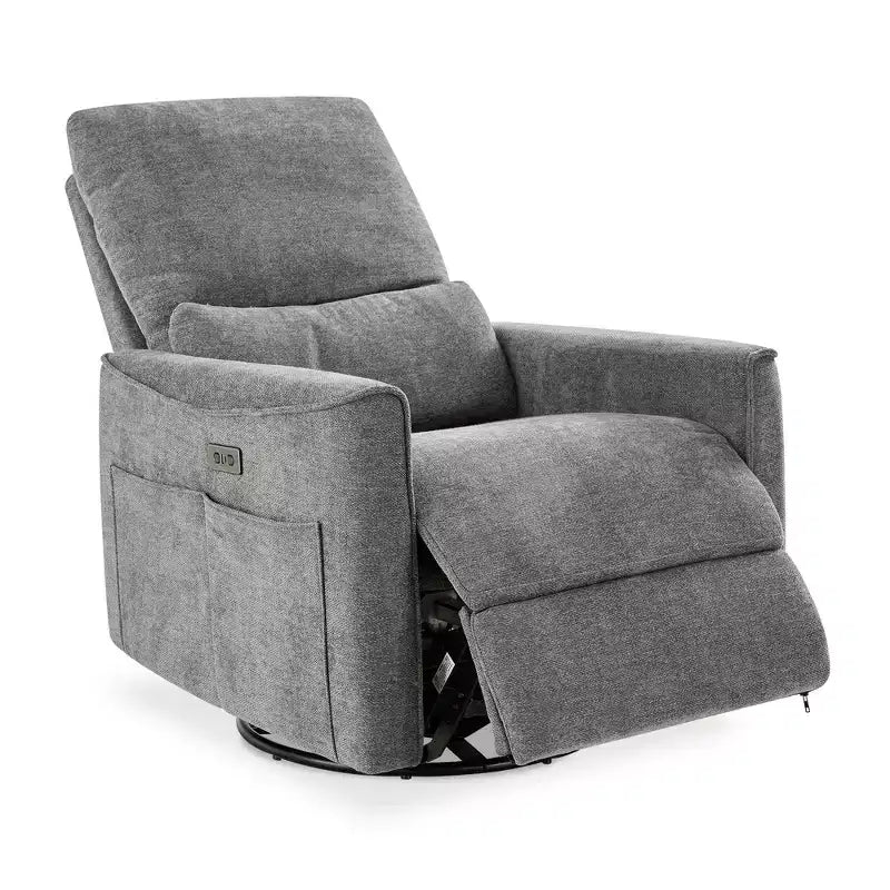 Fauteuil inclinable, pivotant et à bascule électrique, planeur en tissu avec support lombaire et ports USB/Type-C